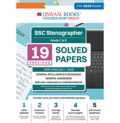 imagOswaal SSC Staff Selection Commission Stenographer Grade C & D 19 Previous Years Solved Papers 2017 to 2025 For 2026 Exam