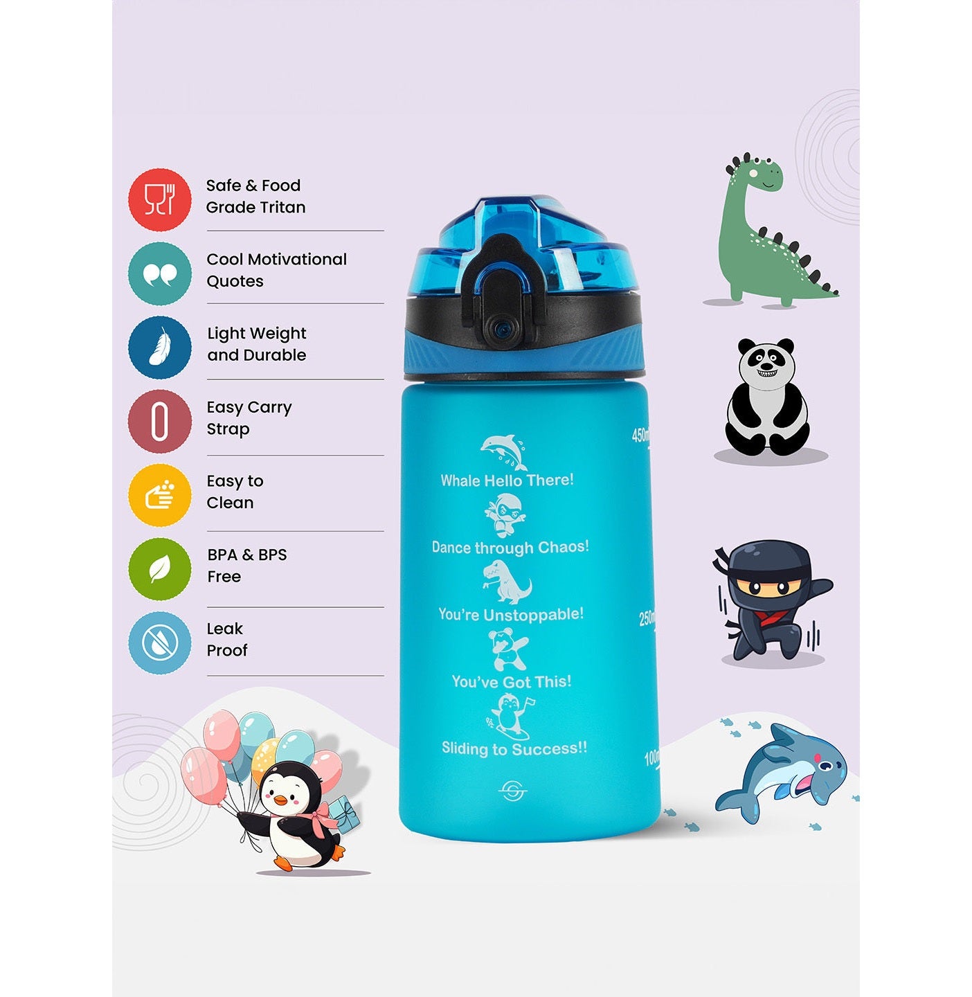 Motivational Kids' Hydration Buddy 500Ml Blue Boss Sipper