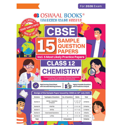 imagOswaal CBSE 15 Sample Question Papers Class 12 Chemistry for 2026 Board Exam As per CBSE Sample Question Paper issued on 30 July 2025