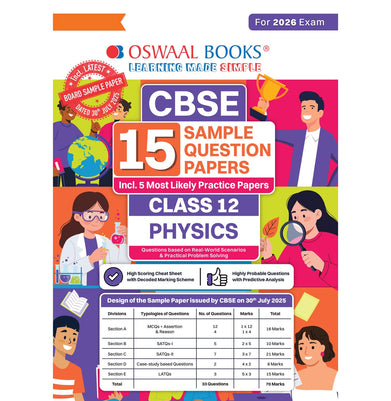 imagOswaal CBSE 15 Sample Question Papers Class 12 Physics for 2026 Board Exam As per CBSE Sample Question Paper issued on 30 July 2025
