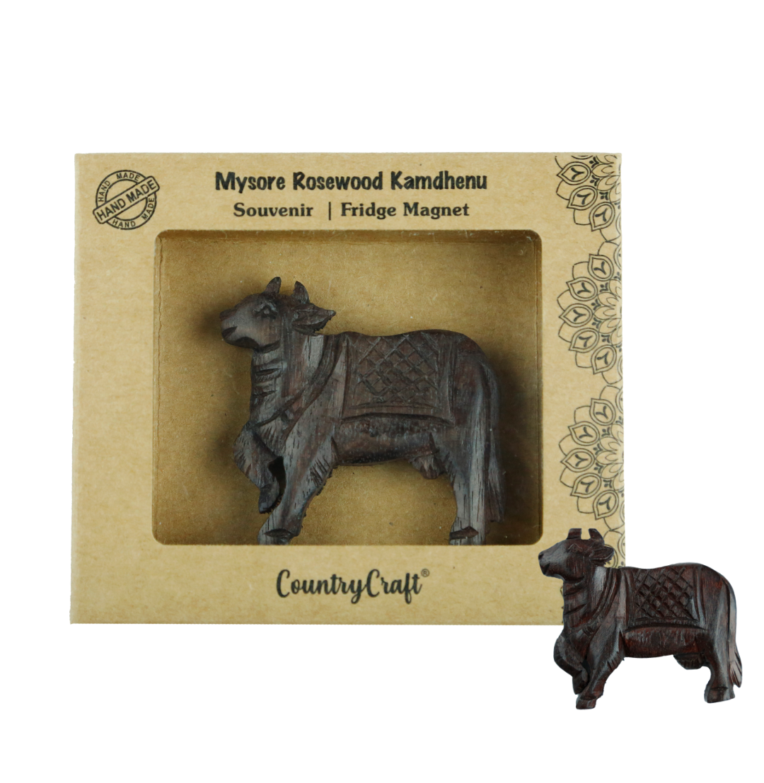 Mysore Rosewood Kamdhenu Cow Fridge Magnet - Cultural Heritage Craftsmanship