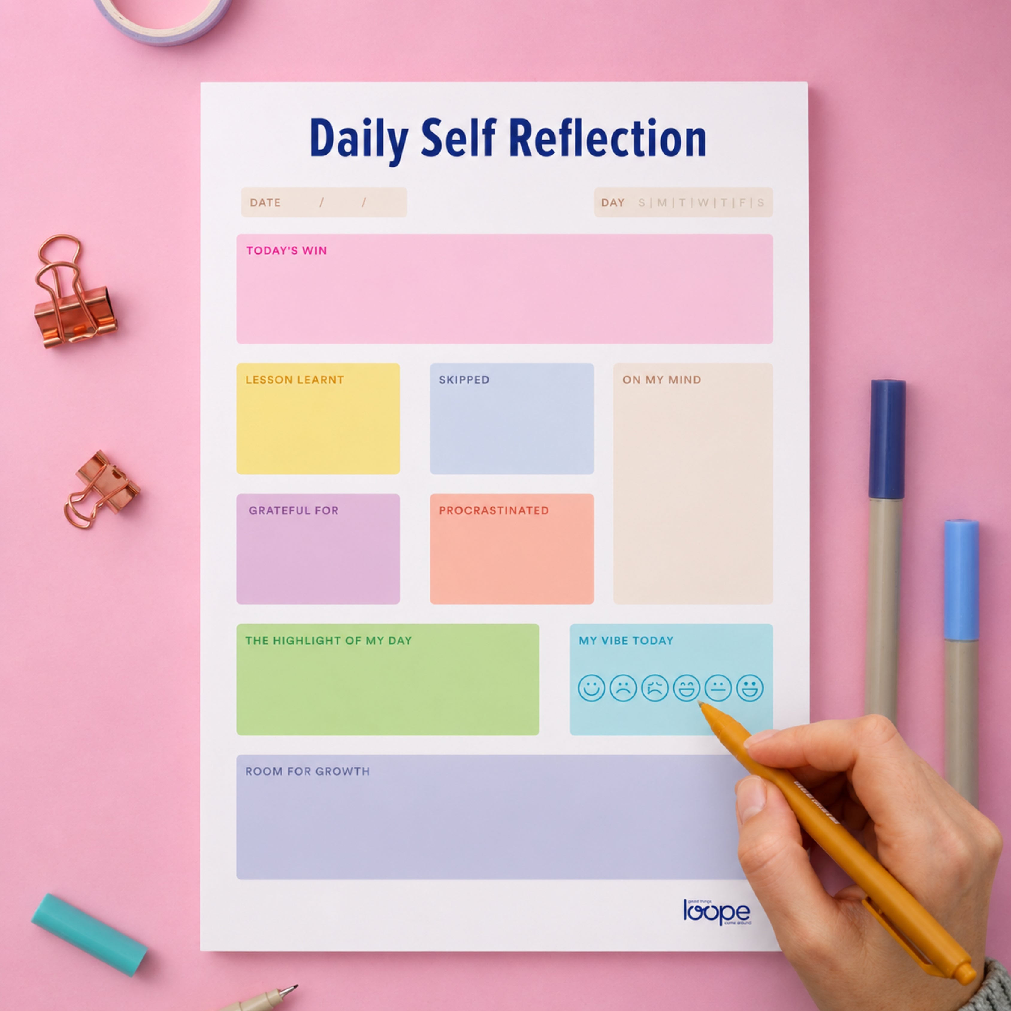 Loope Daily Self Reflection Planner  75 TearOff Sheets For Personal Growth