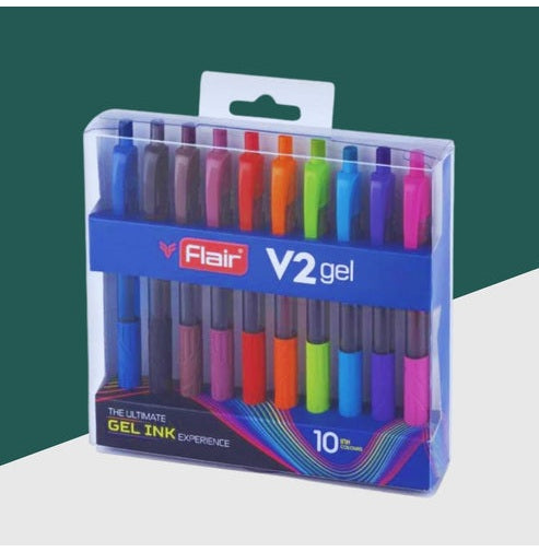 Flair V2 Gel 10 Pcs Assorted Colour Pens Pvc Box