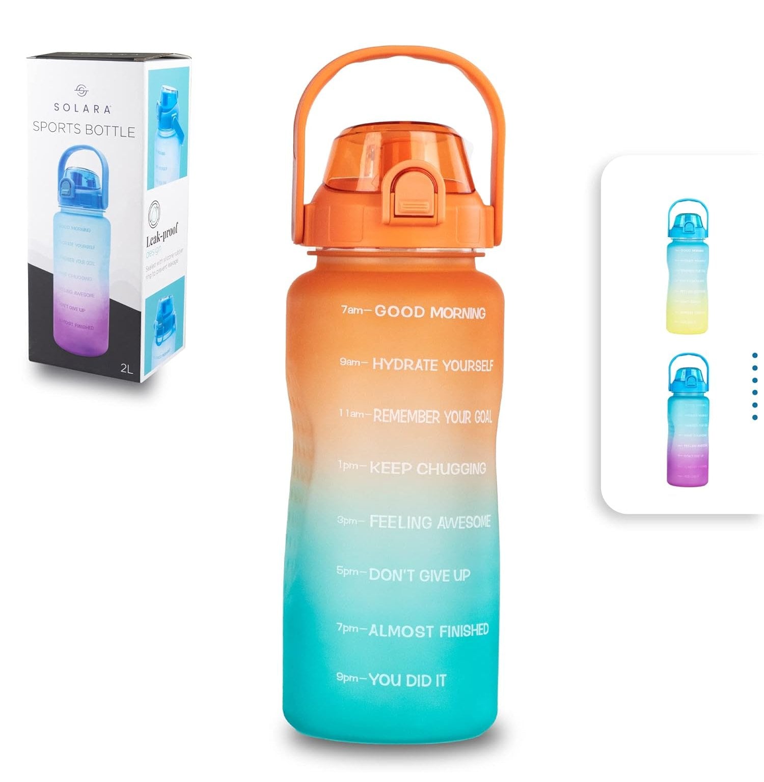 Motivational Sipper Water Bottle 2L Orange Teal
