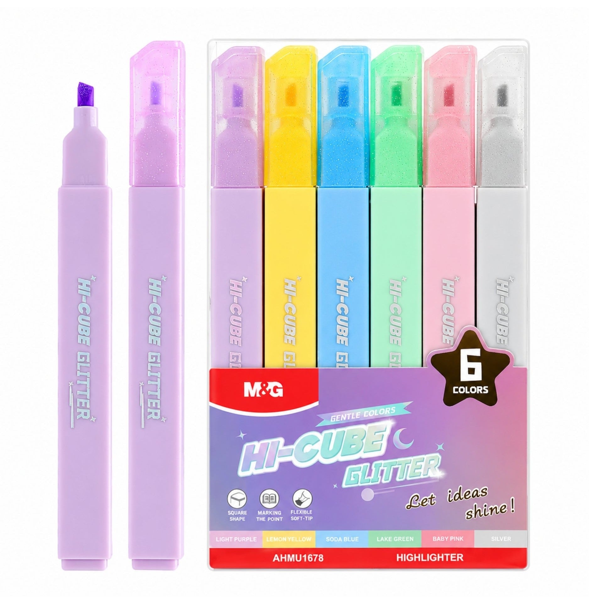 M&G Hi-Cube Glitter Highlighter 6 Gentle Colors