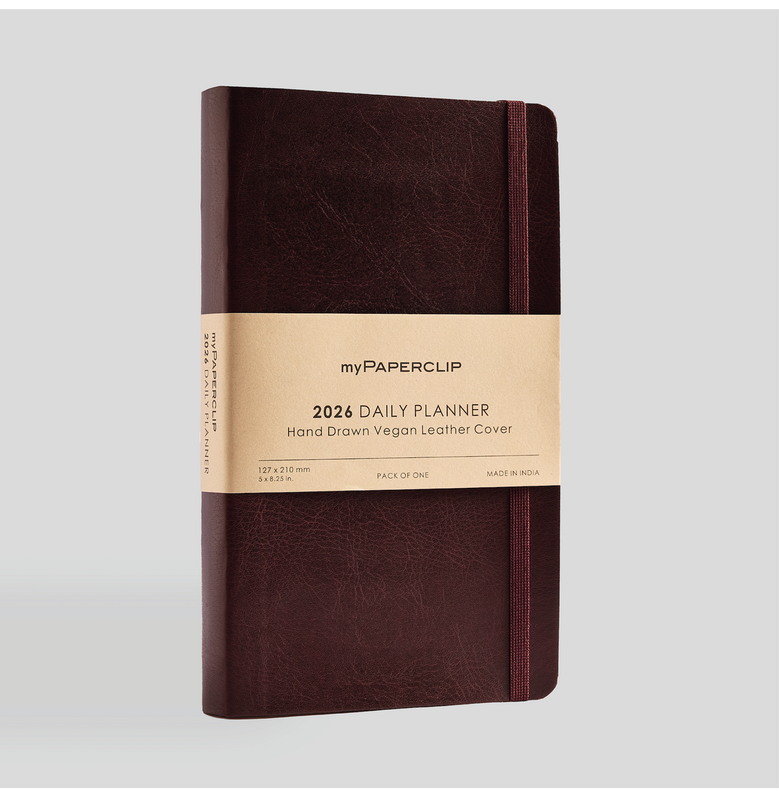 Elegant Vegan Leather 2026 Daily Planner With Ruled Pages And Bookmark – Medium M2Brown