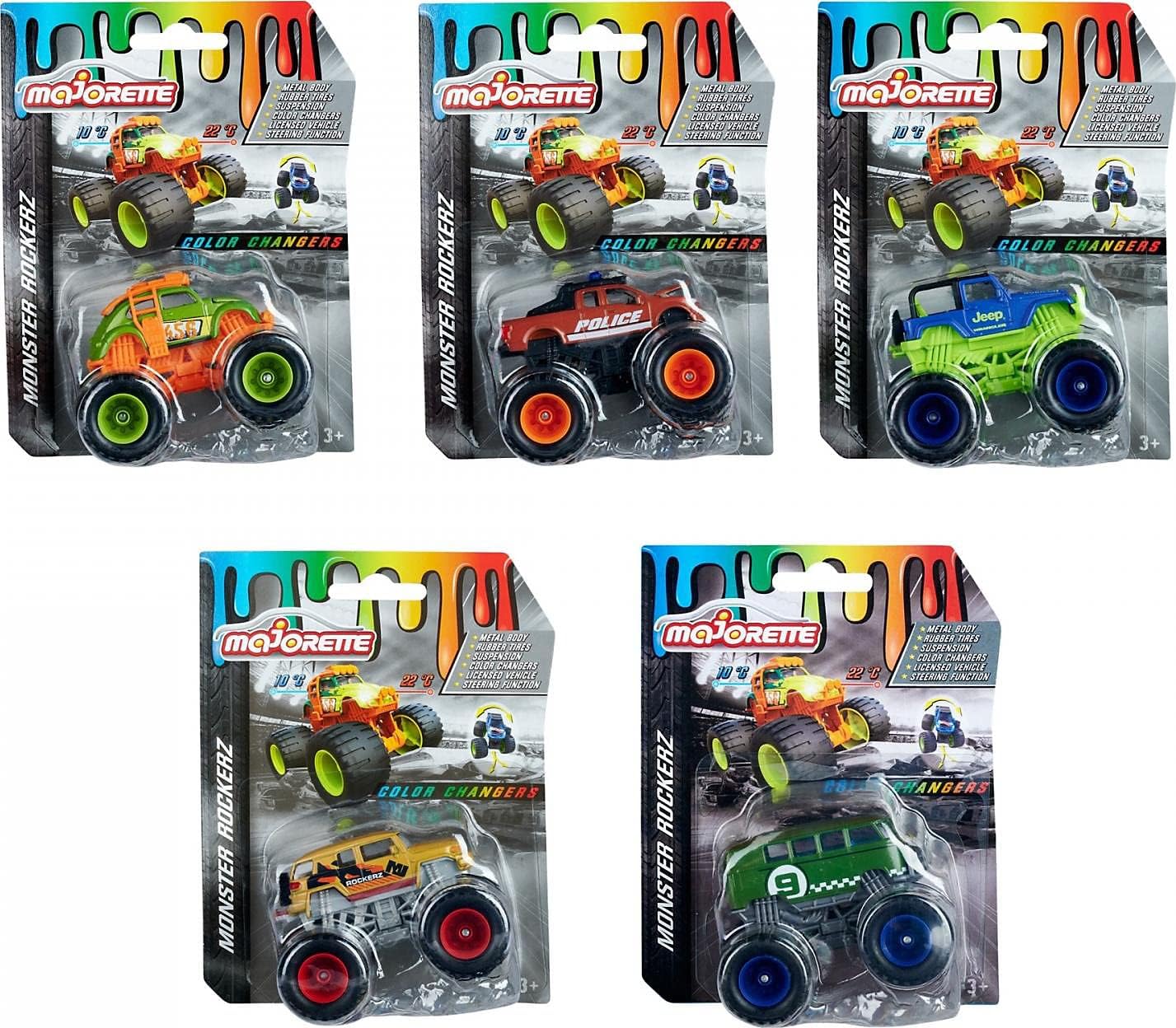 Majorette Monster Rockerz Color Changers – Die-Cast Monster Truck (Random Pack of 5 Assortment)