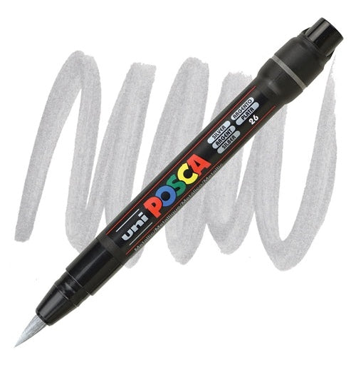 Uni Posca Pcf 350 Silver Marking Brush  Versatile Acrylic Paint Marker