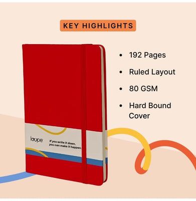 imagLoope A5 Solid Notebook 80Gsm 192 Pages Red