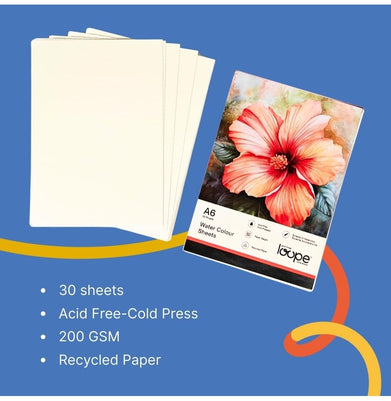 imagLoope Water Color Loose Sheets - A6 - 40Lf - 200 Gsm