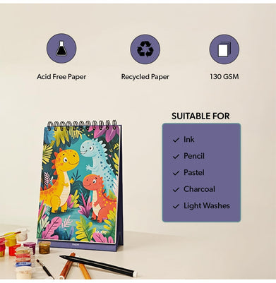 imagLoope Kids Sketch Pad A4 Calender Type Dino