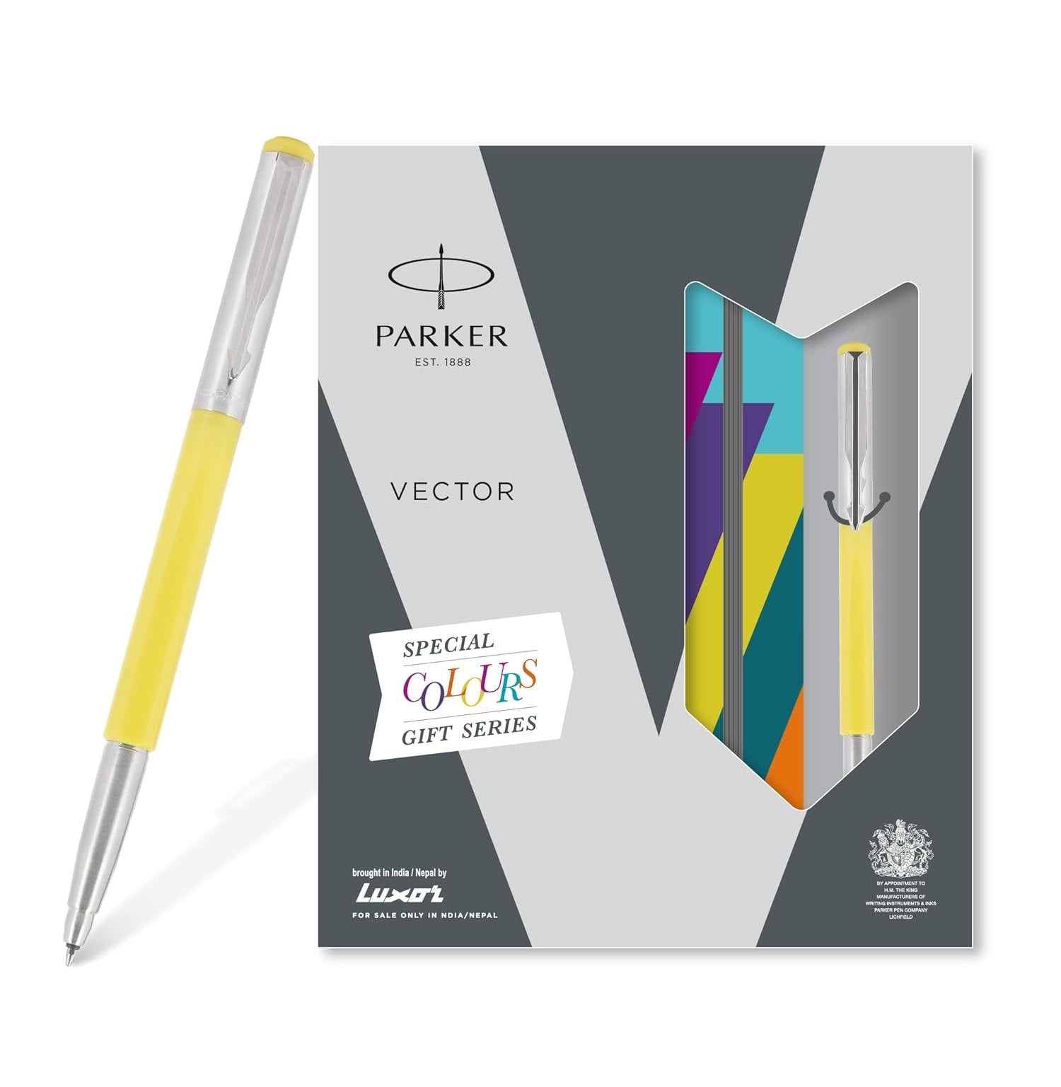 Parker Vector Metallix Rollerball Pen & Notebook Set In Lemon Yellow