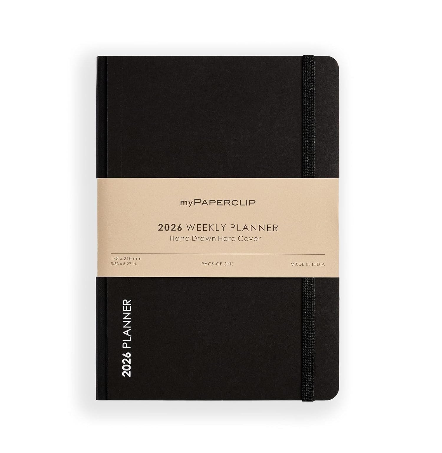 Paperclip 2026 Weekly Planner, Black Mill Board Hard Cover, A5_D2Black Spine