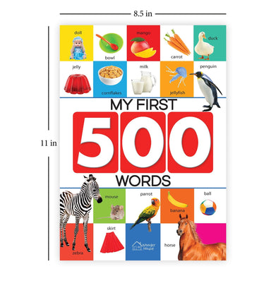 imagMy First 500 Words: Early Learning Picture Book to learn Alphabet Numbers Shapes and Colours Transport Birds and Animals Professions Opposite Words Action Words Parts of the body and Objects Around Us. Paperback Wonder House Books