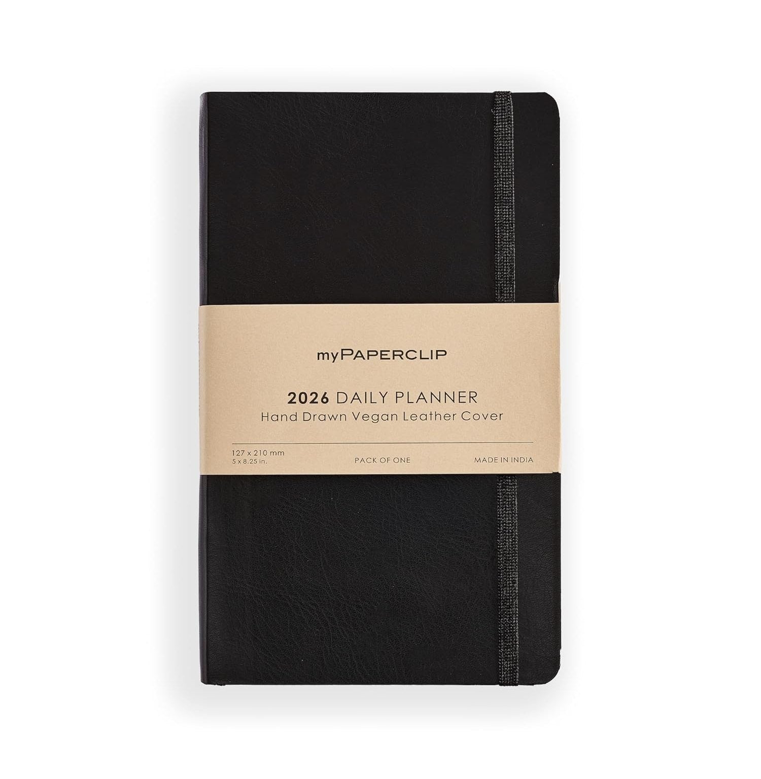 Paperclip 2026 Daily Planner, Soft Vegan Leather Cover, Medium_M2Black
