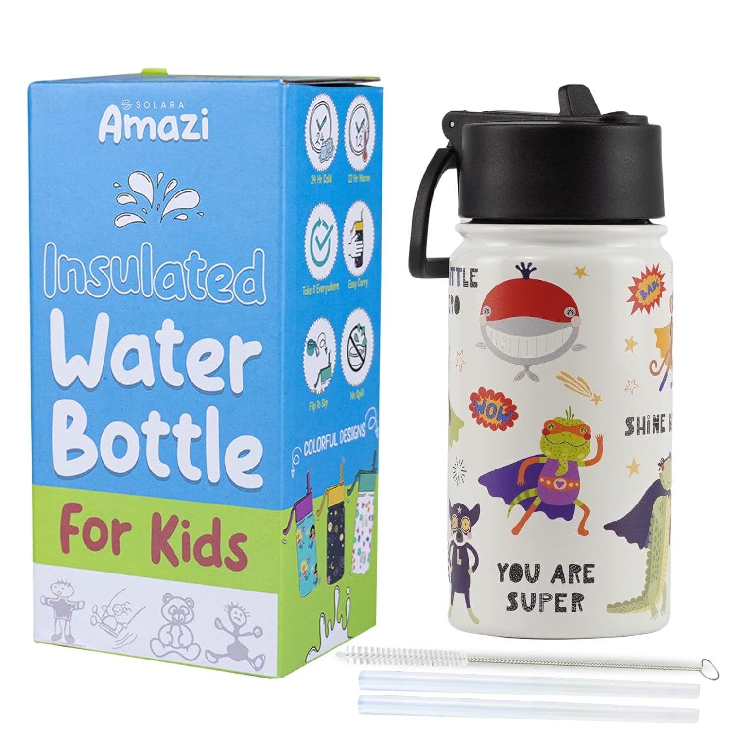 Solara Kids Animal Heroes Insulated Water Bottle 450 Ml