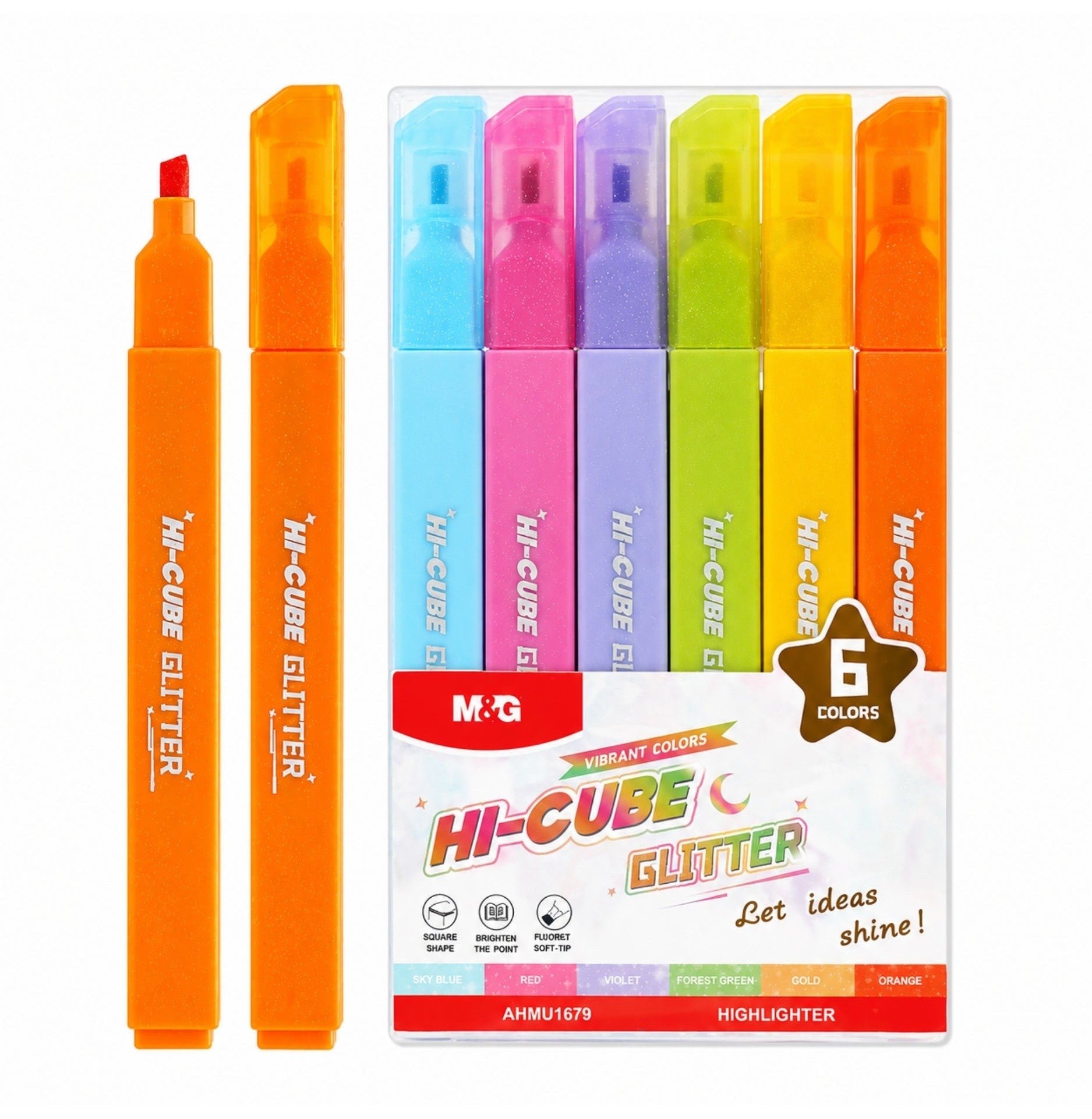 M&G Hi-Cube Glitter Highlighter 6 Vibrant Colors
