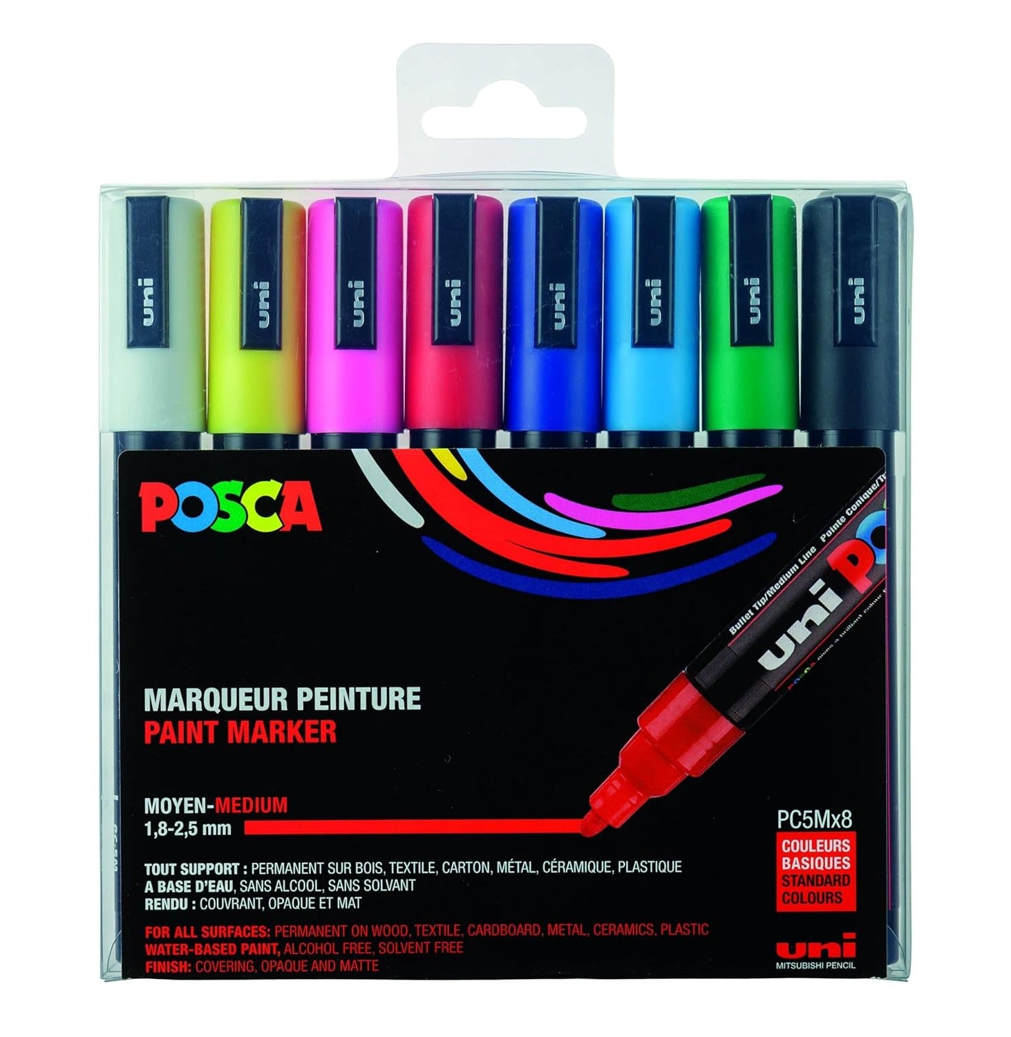 Uni Mrkng Posca 5M Assorted Color Markers Set Of 8 For Ultimate Creativity