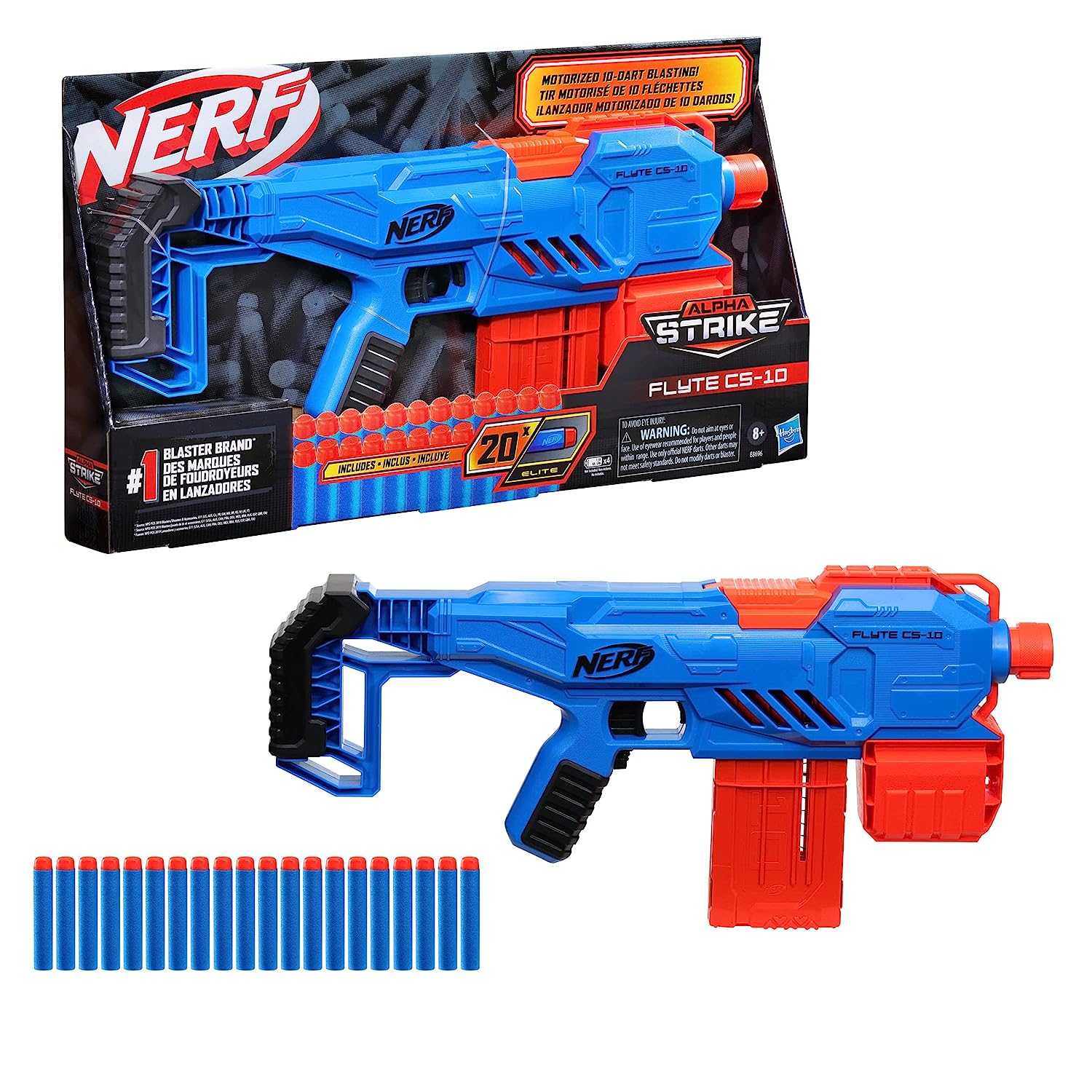 Nerf Elite 2.0 Phoenix CS-10 with 20 Darts, Motorized, Removable Stock,  Barrell