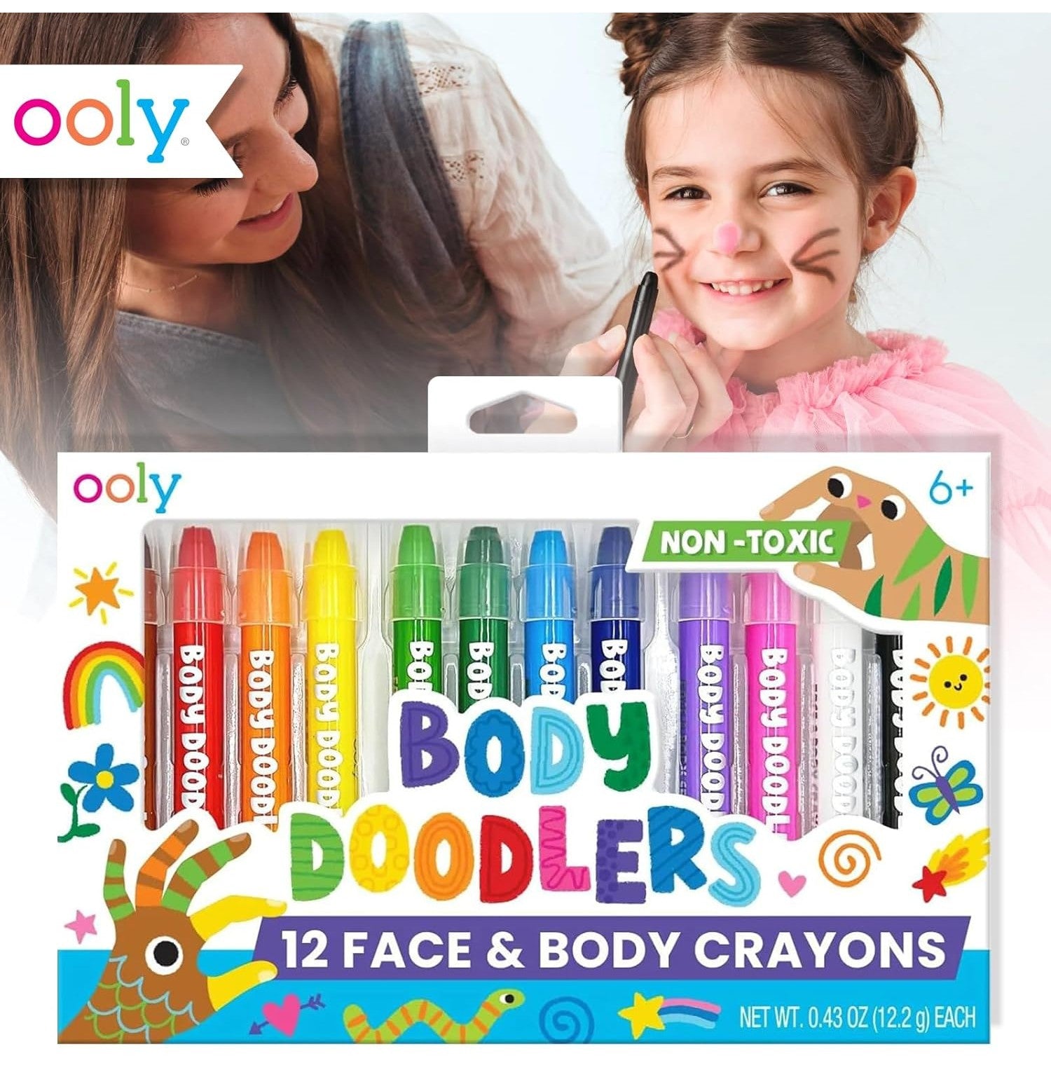 OolyBody Doodlers Vibrant Face And Body Gel Crayons 12 Colors For Creative Fun