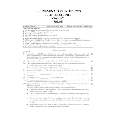 imagOswaal ISC 10 Sample Question Papers Class 12 Business Studies for Board Exam 2026