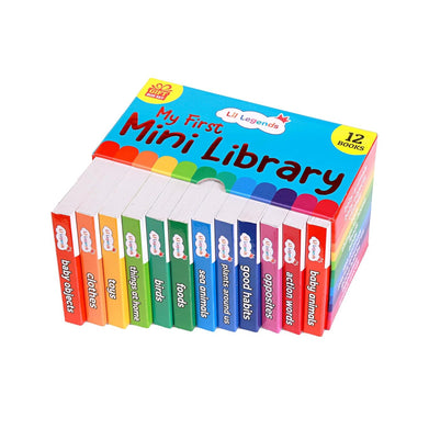imagOswaal Lil Legends Mini Library - Box Set | Volume 2 with Free School Bag | 12 Books Baby animals, Baby objects, Clothes, Things at home, Toys, Foods, Birds, Sea animals, Plants around us and more