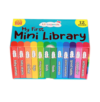 imagOswaal Lil Legends Mini Library - Box Set | Volume 2 with Free School Bag | 12 Books Baby animals, Baby objects, Clothes, Things at home, Toys, Foods, Birds, Sea animals, Plants around us and more