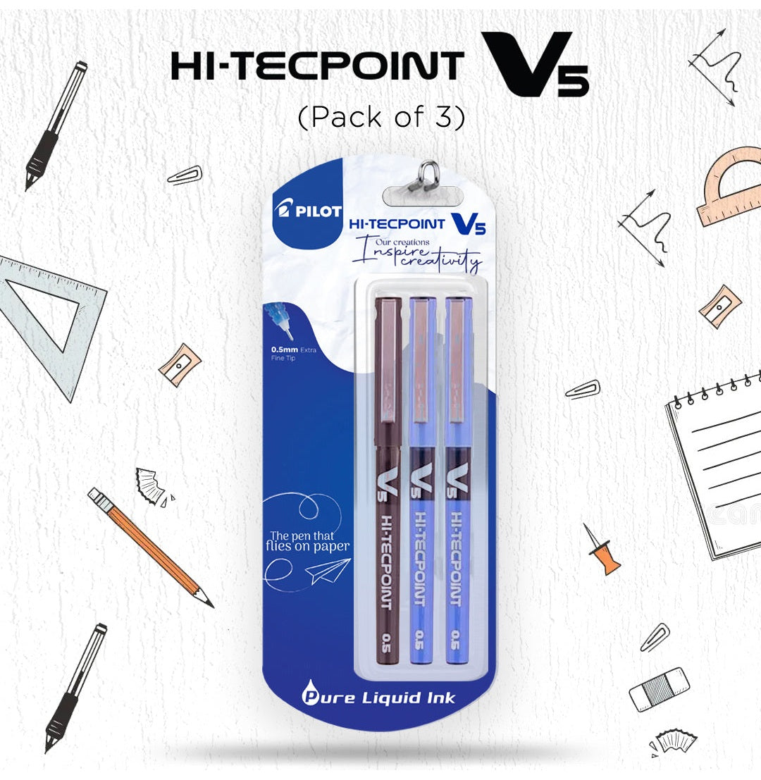 Pilot HiTecpoint V5 Precision Writing Pen Set – 2 Blue & 1 Black