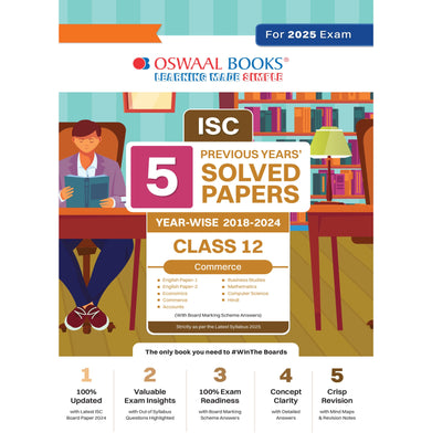 imagOswaal ISC 5 Previous Year Solved Papers Class-12 Year wise 2018-2024 | Commerce - Accounts, Economics, Business studies, commerce, English 1, English 2, Maths, Hindi, Computer science 2025 Board Exam