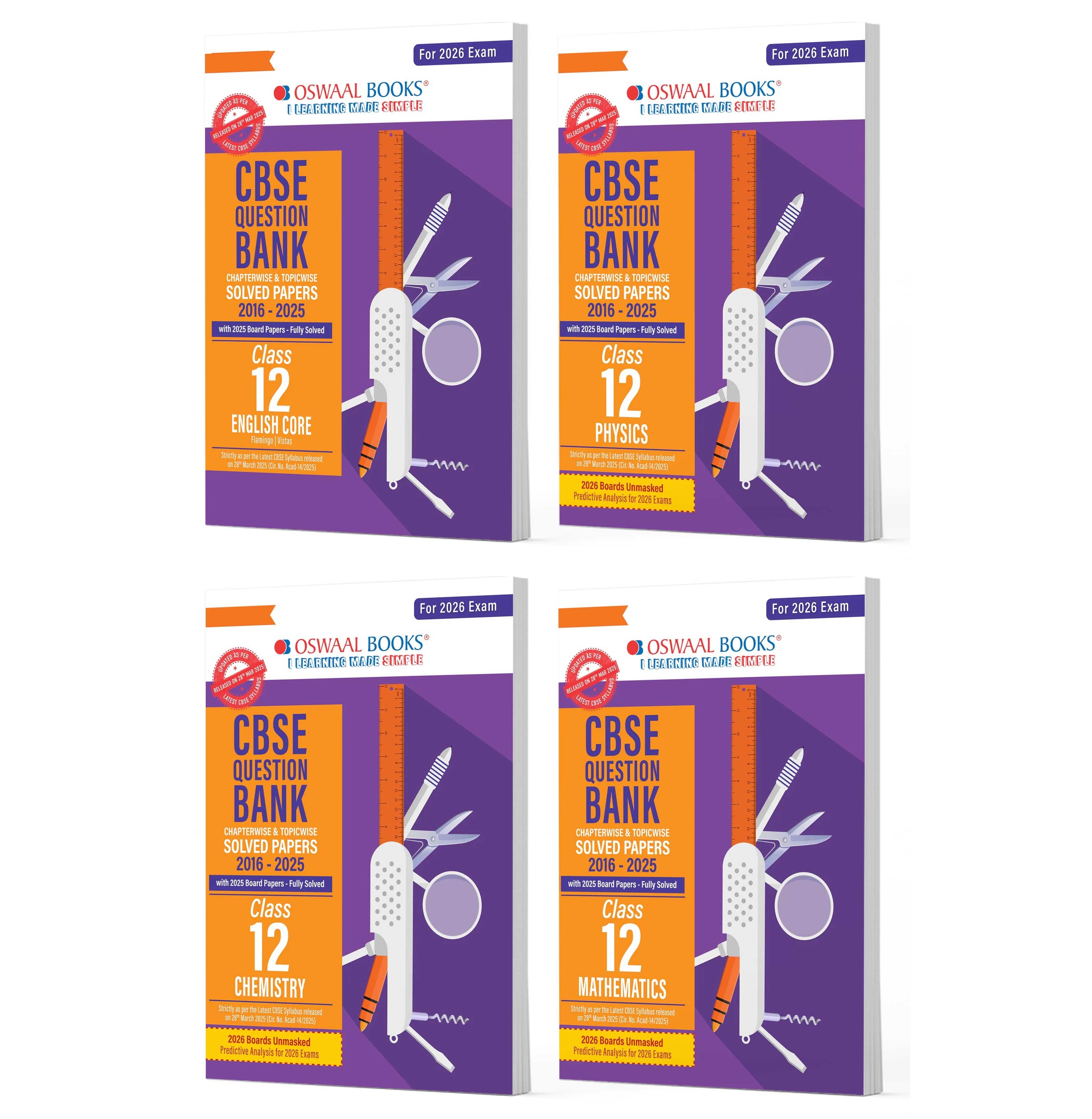 Oswaal Cbse Question Bank Class 12 Set Of 4 Books | English Core | Physics | Chemistry | Mathematics | Chapterwise & Topicwise Solved Papers | For 2026 Board Exams
