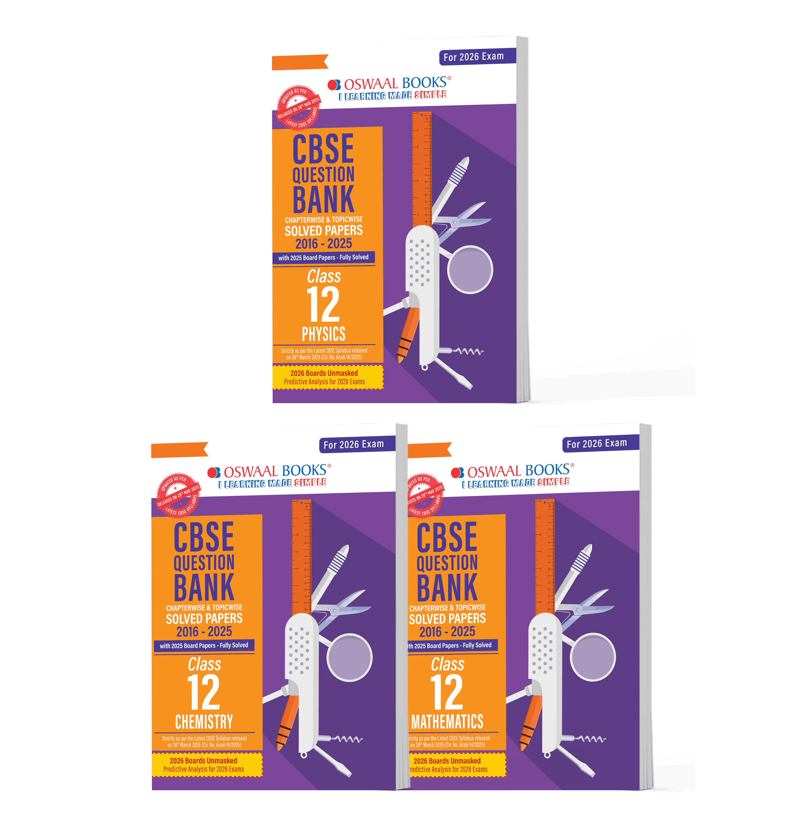 Oswaal Cbse Question Bank Class 12 Set Of 3 Books Physics, Chemistry And Maths Chapterwise & Topicwise Solved Papers | For 2026 Board Exams