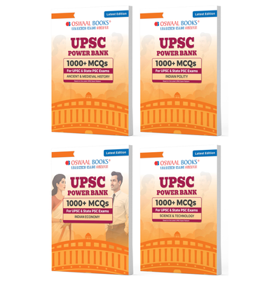 imagPower Bank |1000+ MCQs For UPSC And State PSCs Exams | Ancient & Medieval History, Indian Polity,Indian Economy, Science & Technology Set of 4 |Latest Edition buy online at crossword.in