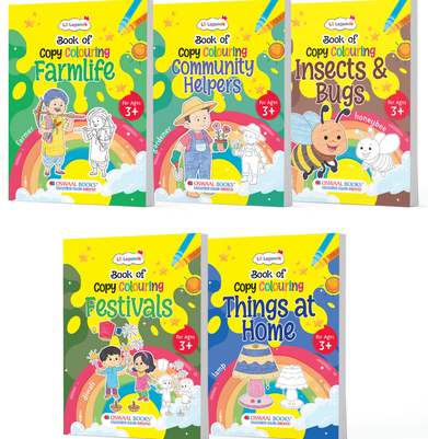 imagOswaal Lil Legends My Real-World Adventures – Set of 5 Copy Colouring Books for Kids 2–5 Years | Helpers, Festivals, Bugs, Farm & Home | Early Learning & Fine Motor Development