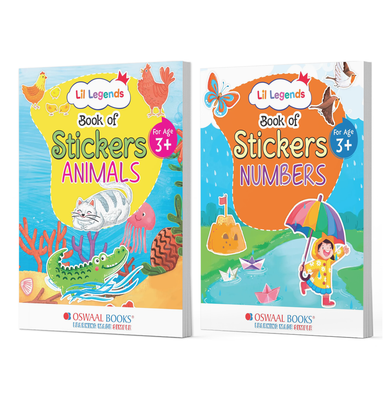 imagOswaal Lil Legends 2-Book Sticker Combo – Animals & Numbers Learning Books for Kids Age 3+ – Fun Peel-and-Stick Early Learning buy online at crossword.in