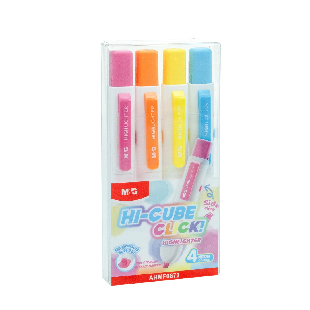 M&G Hi-Cube Click Highlighter 4 Neon Colors-Ahmf06720401C1H