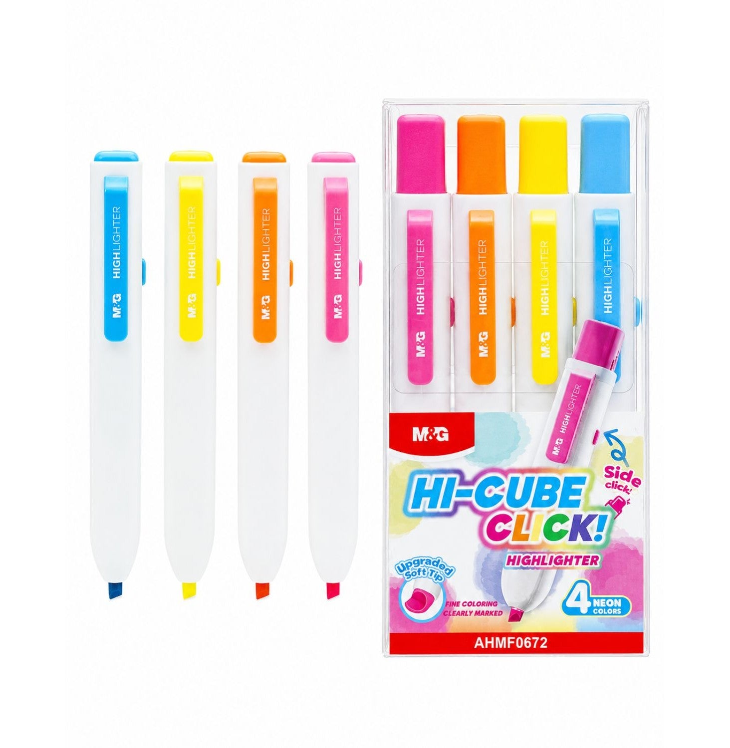M&G Hi-Cube Click Highlighter 4 Neon Colors-Ahmf06720401C1H