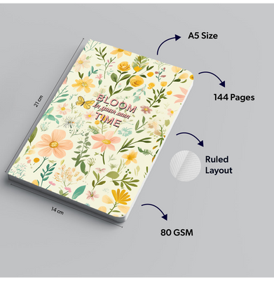 imagLoope Aesthetic Soft Bound Notebook | Bloom in Your Own Time | A5 Ruled | Journal for Writing & Gifting