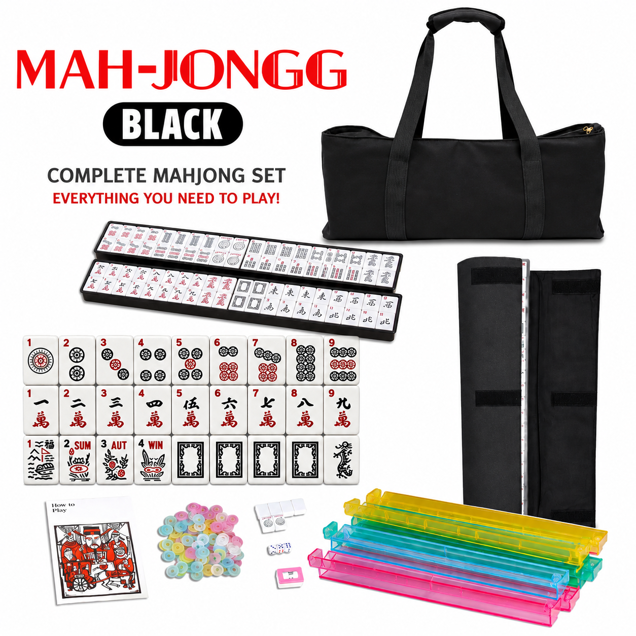 Premium American Mahjong Set of 166 Tiles with Black Bag