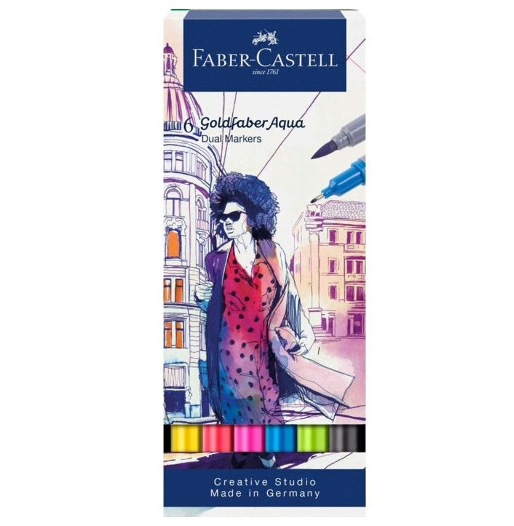 FaberCastell Goldfaber Aqua Dual Marker Set  6 Colours For Creative Expression