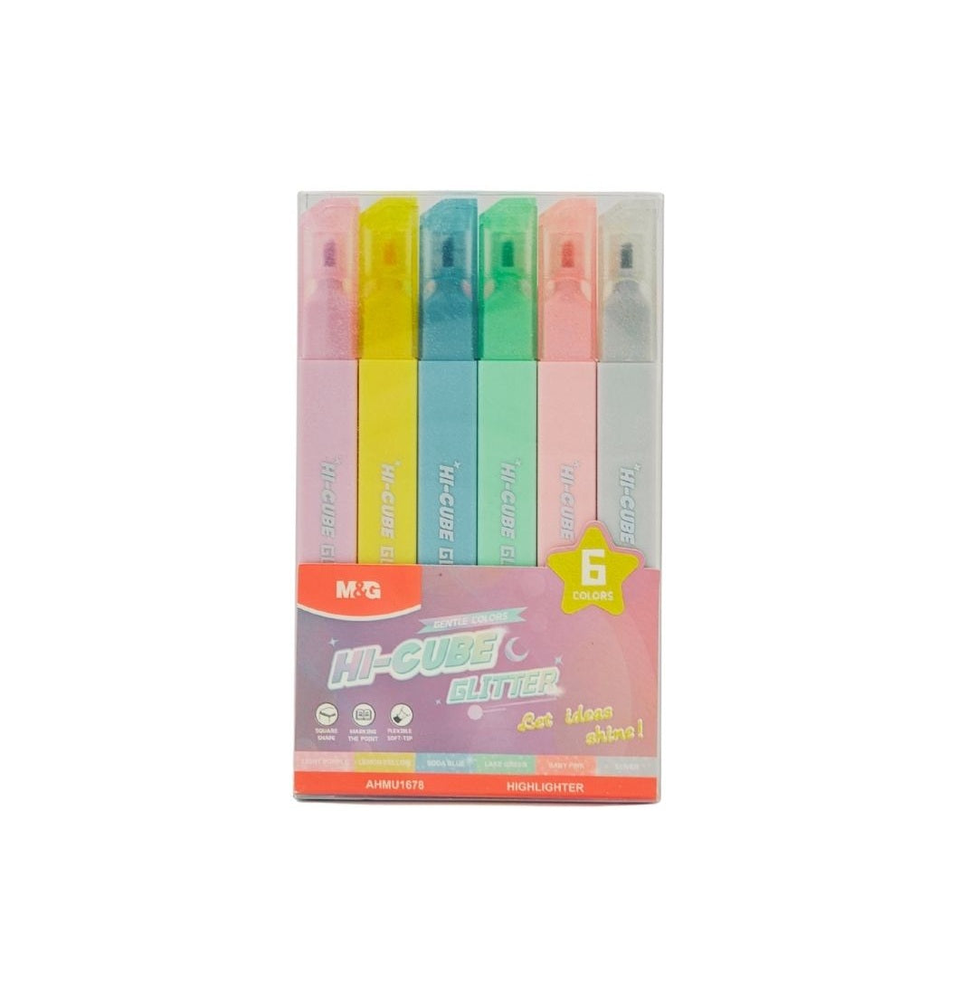 M&G Hi-Cube Glitter Highlighter 6 Gentle Colors