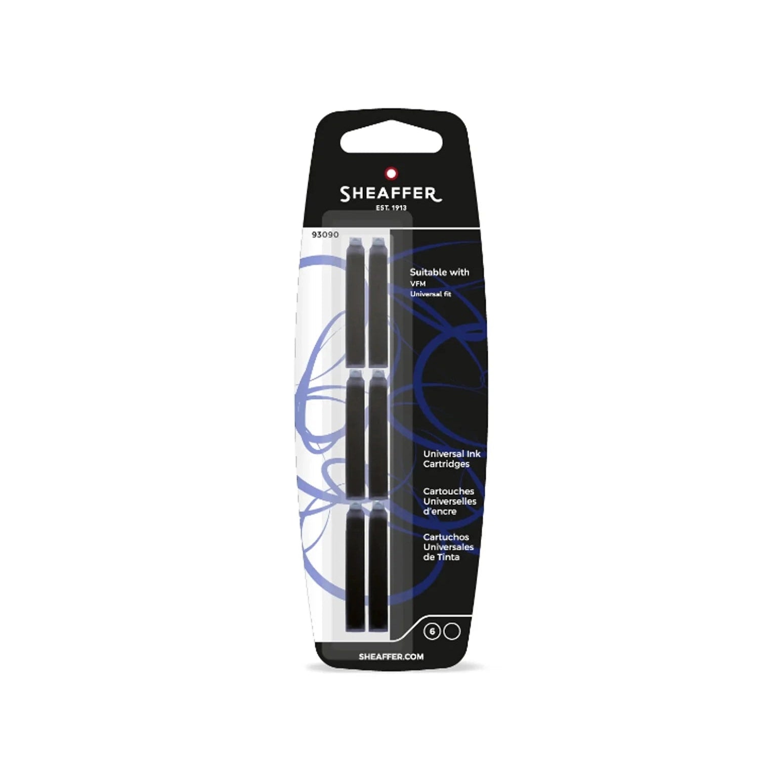 Sheaffer Universal Small Ink Cartridge Pack Of Six Black Signature Collection Exclusive