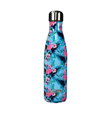 imagSmily kiddos stainless steel water bottle 500 ml floral flamingo theme Light Blue