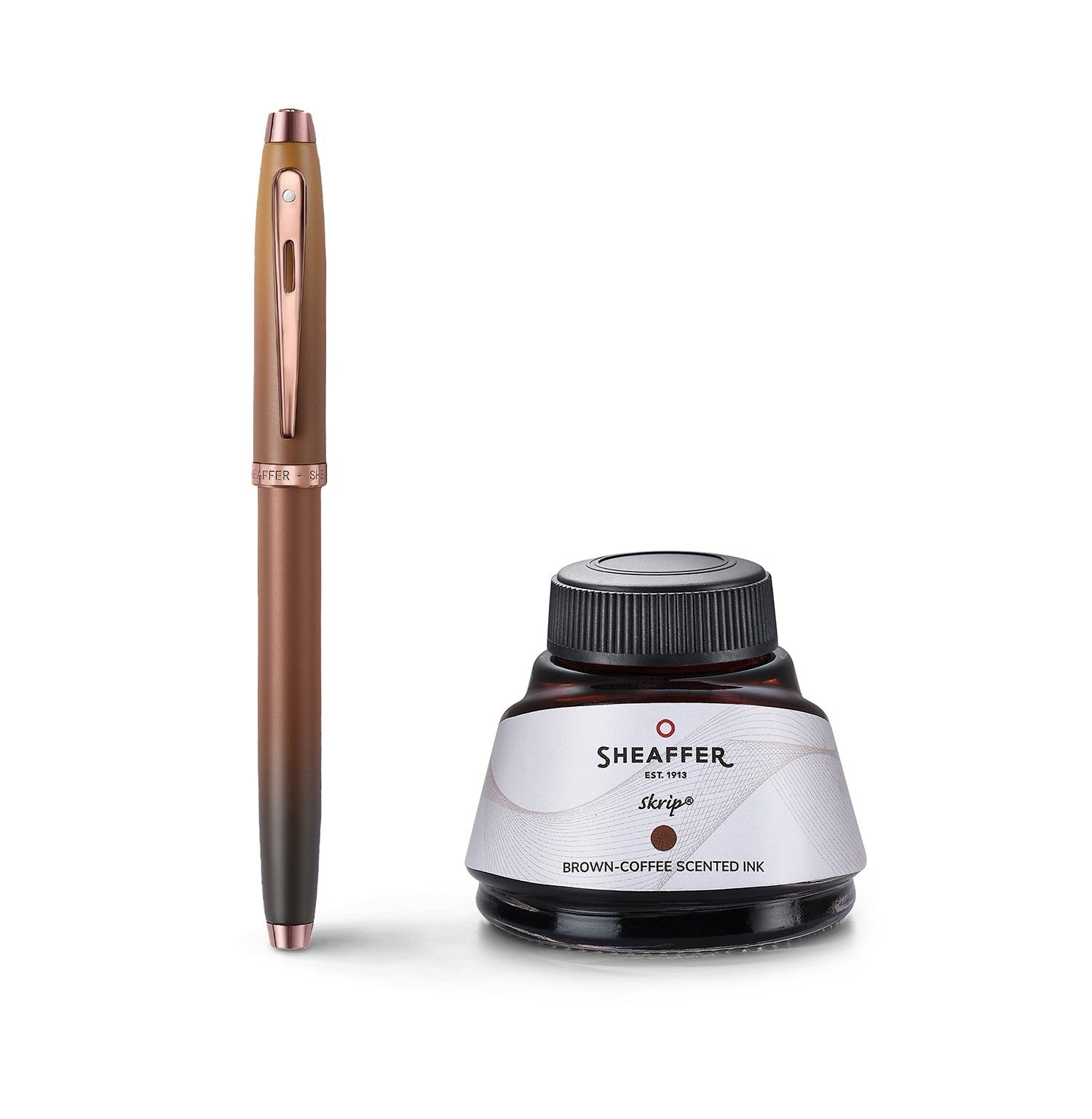 Giftset Sheaffer 100 G9374 Coffee Edition Matt Brown M Fp And Brown Coffee Scented Ink 50 Ml