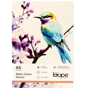 Loope A5 Watercolor Paper Sheets - 20 Pack, 200 Gsm, Eco-Friendly
