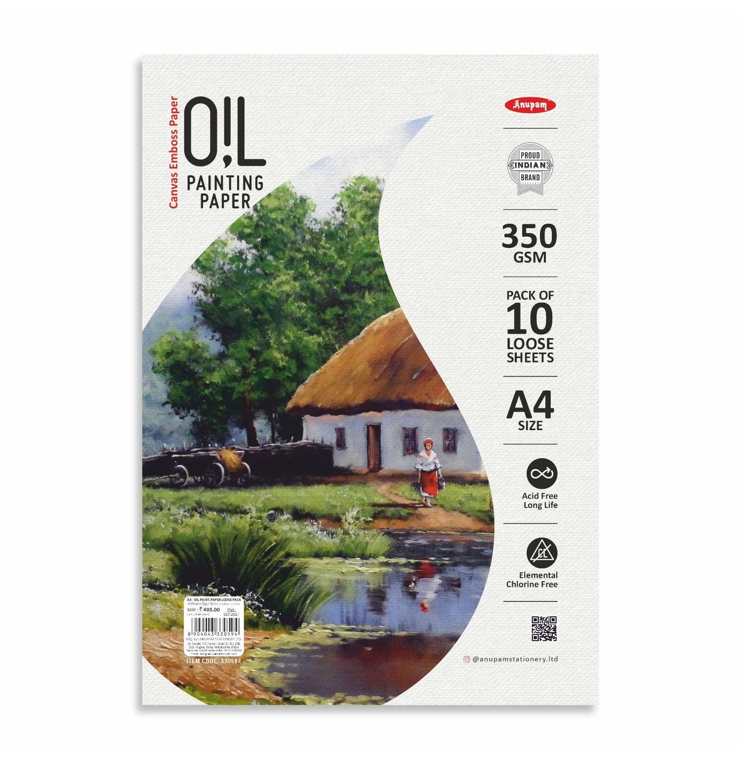Anupam A4 Premium Canvas Textured Oil Painting Paper 350Gsm, 10 Sheets