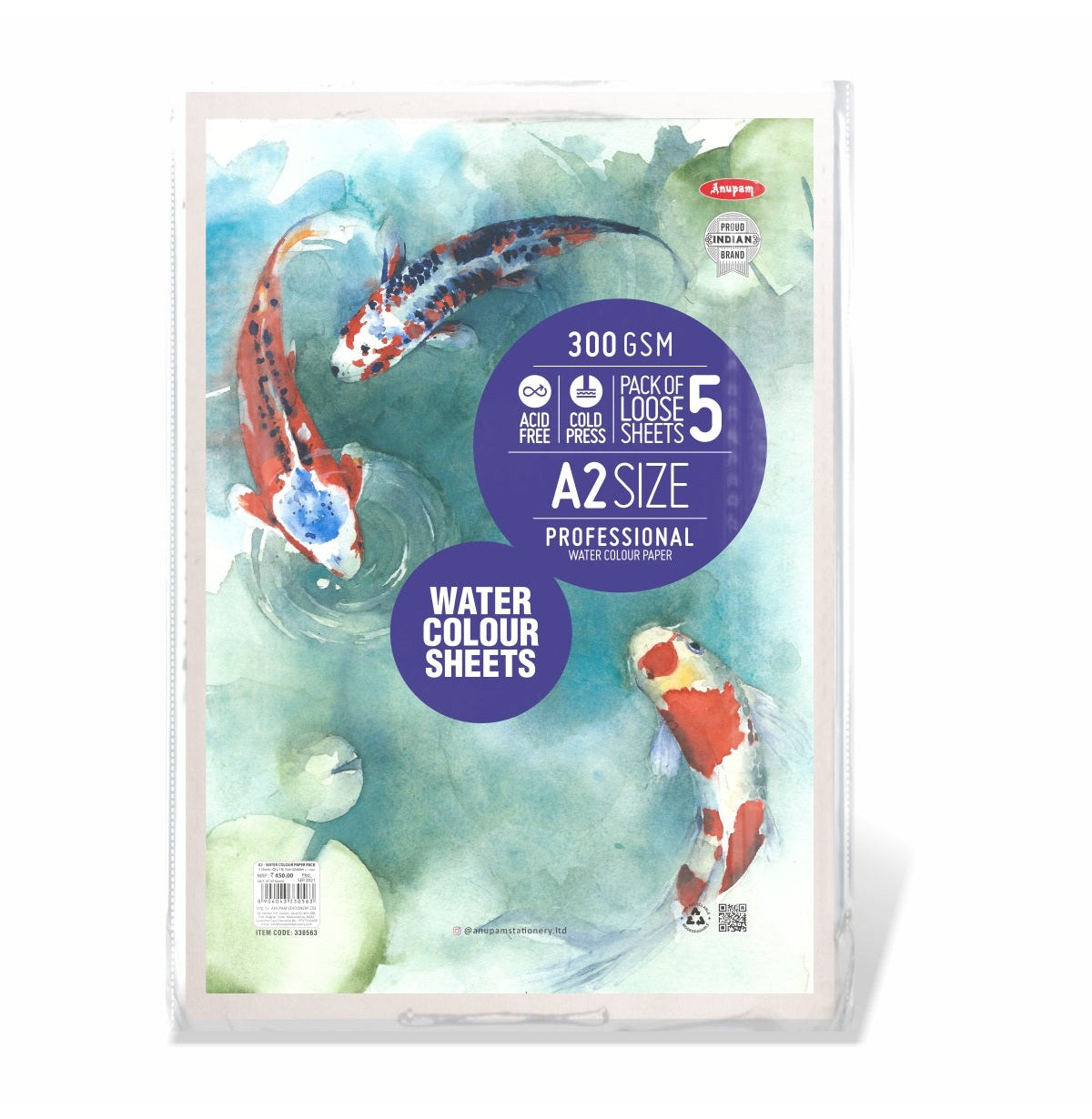 Anupam A2 Professional Water Colour Loose Sheets - 300 Gsm Acid-Free, Cold Press Paper