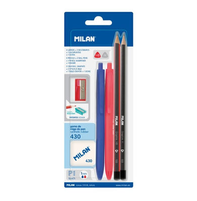 imagBlister 2 P1 pens blue and red + 2 graphite pencils HB and H + eraser 430 + sharpener