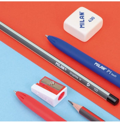 imagBlister 2 P1 pens blue and red + 2 graphite pencils HB and H + eraser 430 + sharpener