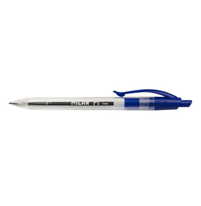 Blister Pack Of 3 Milan Blue P1 Pens With Transparent Barrel