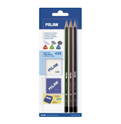 imagBlister Pack 3 Triangular Graphite Pencils, 1 Sharpener, 1 Eraser 430 - Bym10290